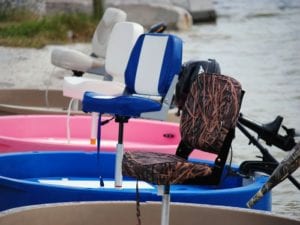 A view of round boat seats on various roundabout watercrafts