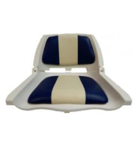 This is the product view of the blue and white round boat seat.