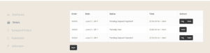 screenshot of customer order list in my account